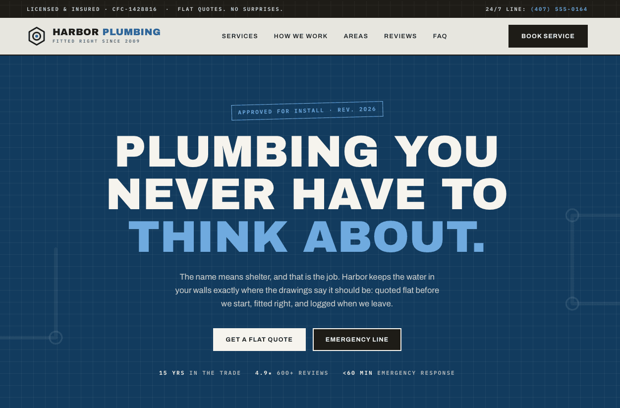 Screenshot of the Harbor Plumbing website